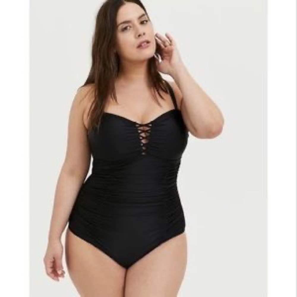 Torrid Lattice Front One Piece Swimsuit Black 3X